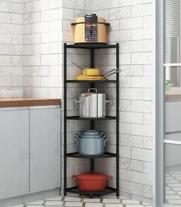 5-Tier Kitchen Corner Shelf Rack, Free Standing Pot Rack for Organizer Stainless - Picture 1 of 12