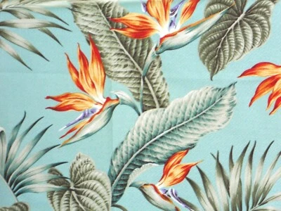 Tropical Hawaiian Barkcloth Cotton UPHOLSTERY FABRIC ~Trade Winds-Aqua~ - Image 1 of 4