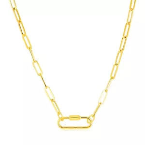 14k Yellow Gold Paperclip Chain Fancy Necklace Oval Carabiner Clasp Fine Jewelry - Picture 1 of 2