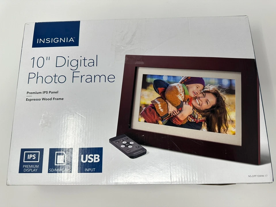 Digital Photo Frame 10" Insignia Premium IPS Panel Espresso Wood Frame Open Box - Image 1 of 2