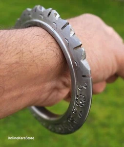 Brazalete Sikh Sarbloh Kara Corte Hierro Puro Floral Chakri Kada Khalsa Guerrero OG7R - Imagen 1 de 12