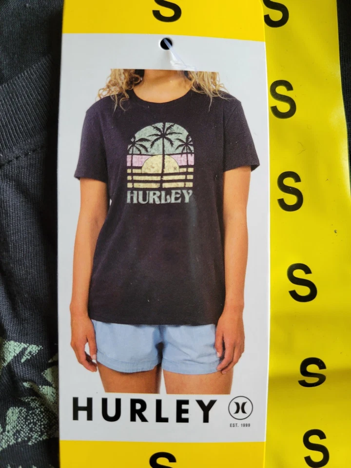 Womens Hurley Short Sleeve T-Shirt Caviar Black X-Small XS