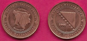 BOSNIA-ERZEGOVINA 10 FENINGA 1998 UNC TRIANGOLO E STELLE,DATA A SINISTRA ALL'INTERNO CI - Foto 1 di 1
