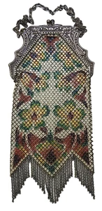 Art Deco Two Sides Enamel Mesh Handbag MANDALIAN MFG Co Signed Flapper Purse 49m - Picture 1 of 3