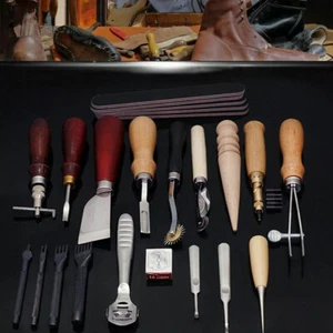 Leather Craft Tools Punch Kit Stitching Carving Sewing Working Skiving Knife - Bild 1 von 12