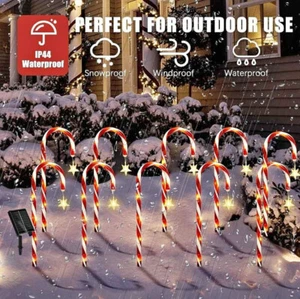 Christmas Candy Cane LED Lights with Star - 8 pcs warm color solar power - Picture 1 of 12