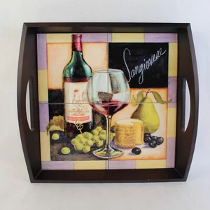 Wood Tray w/ Ceramic Tiles Featuring Wine & Fruit Art Print Designed By G. Allen - Picture 1 of 5