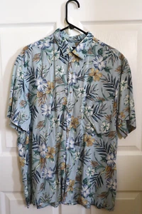 John Ashford Hawaiian Shirt Mens Sz L Blue Floral Button Up Lightweight - Picture 1 of 8