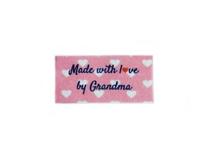 Made with love by Grandma labels tags - Sew In Colour Background - 25x40mm Flat - Picture 1 of 1