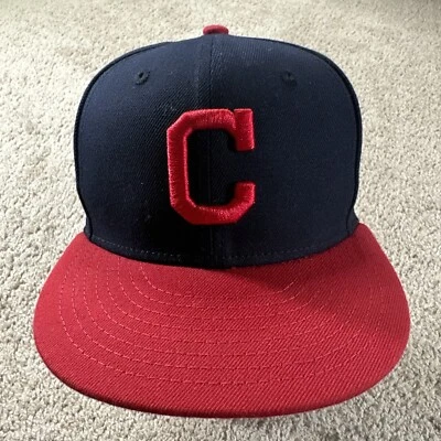 Cleveland Indians Hat Cap Youth 6 5/8 Blue Fitted 5950 New Era MLB On Field - Image 1 of 4