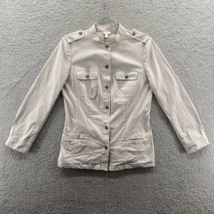 J Jill Womens Medium Tall Gray Striped Long-Sleeve Button-up Collared Shirt - Picture 1 of 8