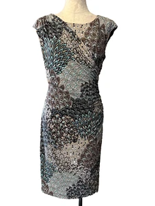 Connected Dress 8 Paisley Stretch Career Washable Black Gray Blue Sleeveless New - Picture 1 of 9