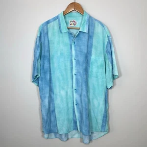 Vintage Jams World Shirt Mens Size XL Blue Striped Hawaiian Rayon Resort Relax - Picture 1 of 11