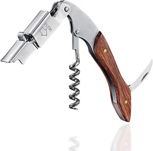 Pro-Cavatappi-3 in 1 Apribottiglie per Vino in Acciaio Inox,Tagliere per Fogli e Manico in Palissandro - Foto 1 di 2