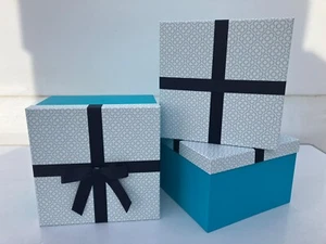 Extra Large Gift Box / Hamper Box / Hat Box With Bow Blue x 3 - Picture 1 of 10