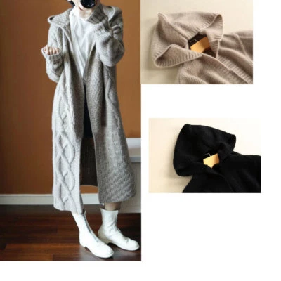 Womens knitted cardigan overcoat long hooded sweater thicken coat winter warm - Image 1 of 4