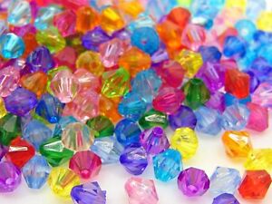 300 Pcs Mixed Acrylic 6mm Faceted Bicone Beads Craft Jewellery FREE UK P+P A96