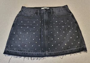 Frame Denim Minigonna Donna 27 Nero - Zip Frontale Cristallo Borchie Abbellimento - Foto 1 di 10