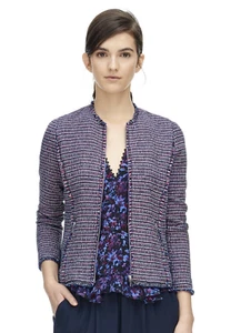Chaqueta Rebecca Taylor Azul Marino y Rosa Gráfico Tweed Cremallera Frontal Talla 4 - Imagen 1 de 12