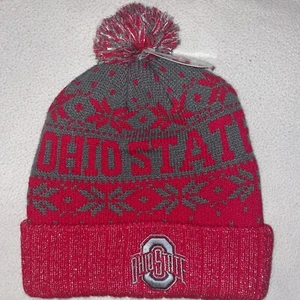OSU Ohio State Buckeyes Gorro Brillo ��GORRA MUJER POM Puño Buckeye Logo - Imagen 1 de 2
