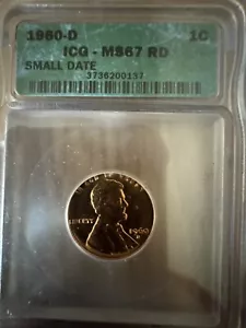 1960-D 1c small date ICG MS67 RD *RARE* - Picture 1 of 8