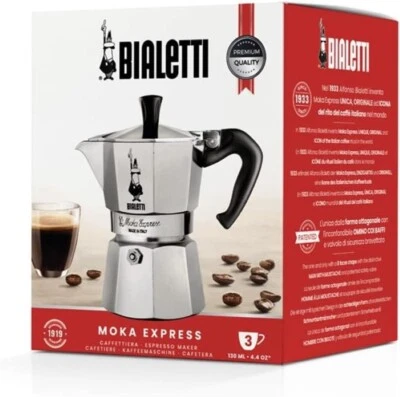 Bialetti Moka Express 3 Cup Aluminium Stovetop Coffee Maker Percolator Moka Pot - image 1 of 4