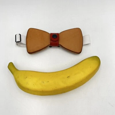 Leather Bow Tie  Saddle Brown Wedding Men' Tuxedo Red Snakeskin Accent Hand made - Image 1 of 4