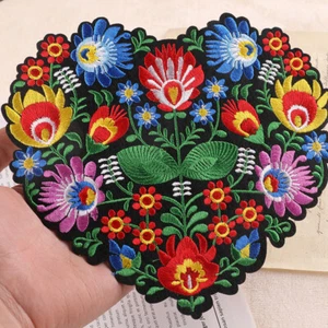 Floral Heart-Shape Embroidery Applique Iron on Large Patch Jacket DIY Bag Decor - Picture 1 of 7