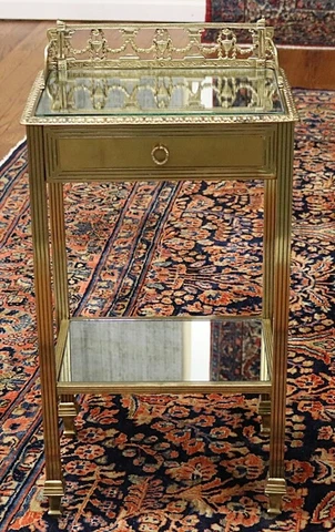 ​​French Louis Xvi Style Two Tier Bronze Mirrored Night Stand End Cover