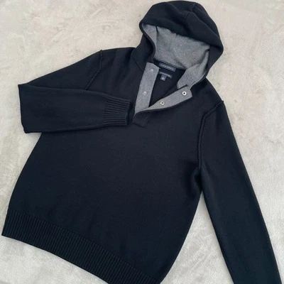 Banana Republic Hooded Henley Sweater Men Large Black Italian Wool Casual NWOT - Image 1 of 4