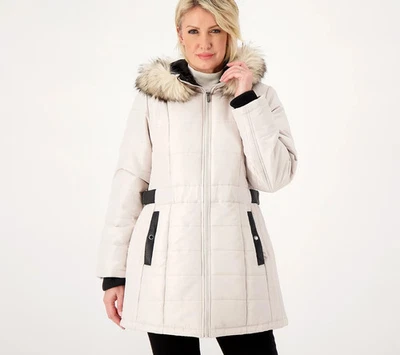 NEW Susan Graver XL Water-Resistant Puffer Coat w Faux Leather Detail  QVC 3470 - Image 1 of 4