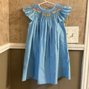 Klassisches skurriles blaues gesmoktes Kleid Libellen Mädchen Größe 3 - Bild 1 von 5