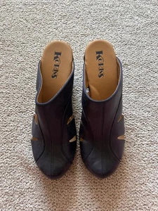 Korks Damen 9 Neneh marineblau Leder Slipper Clog Nieten klobiger Blockabsatz Pantoletten - Bild 1 von 9