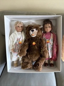 Steiff Dolls Snow White and Rose Red with Teddy Bear 703157 - Top Condition - Picture 1 of 11