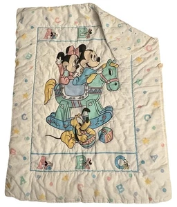 Manta bebé vintage Dundee Disney Mickey Mouse Minnie Pluto ABC caballo mecedor - Imagen 1 de 4