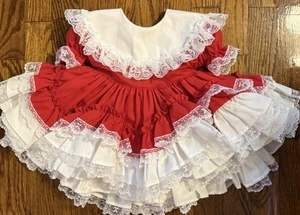 Vintage 98 Lid'l Dolly's Rüschenkleid Baby Mädchen Größe 16-19 Pfund rot weiß - Bild 1 von 11