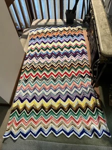 Vintage Hand Crochet Afghan, Ripple Stitch Multi Colors 70x44” Very Nice! - Picture 1 of 8