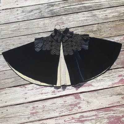 Antique Victorian 19th Century Black Navy Velvet Yellow Silk Beaded Tassel Cape - Image 1 of 4
