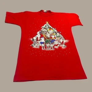 Vintage Weihnachten Hundebaum T-Shirt Gr. 1XL Einzelnaht 80er süß Hund Urlaub - Bild 1 von 8
