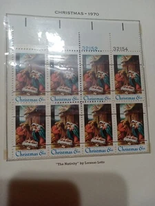 US USA Sc# 1414a MNH FVF PLATE # BLOCK of 8 PreCncl Christmas Xmas Madonna Child - Picture 1 of 1