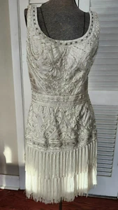 Sue Wong Nocturne weiß Spitze & Perlen Quaste Flapper Cocktail Party Kleid Small - Bild 1 von 9