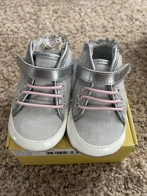 Robeez Mini Shoez - Talla 2 3-6 meses. Hadley High Top gris, blanco, rosa Foto 1 de 4