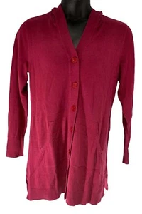 Isaac Mizrahi Live! Button Front Hooded Sweater w/ Pockets Maroon - Picture 1 of 2