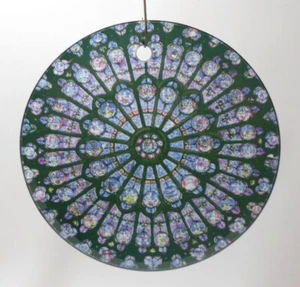 Vintage CHURCH ROSE WINDOW SUN CATCHER Beveled Glass 3.5" Round Notre Dame? - Picture 1 of 7