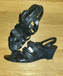 JANA * tolle, schwarze Leder-Sandaletten * ungetragen, a. Lagerspuren * Gr. 71/2 - Bild 1 von 8