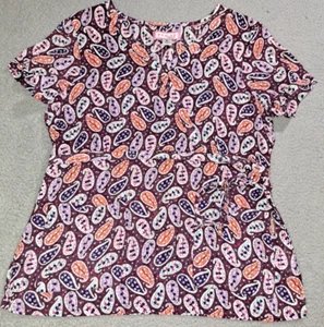Koi Kathy Peterson Women`s Paisley Short Sleeve Sheer V Neck Scrub Top / Size M - Picture 1 of 7