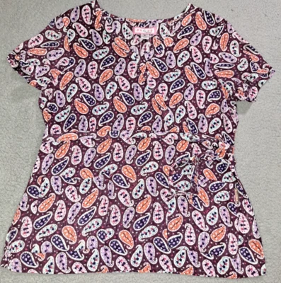 Koi Kathy Peterson Women`s Paisley Short Sleeve Sheer V Neck Scrub Top / Size M - Image 1 of 4