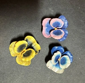 Pansy Refrigerator Magnets Set of 3 Blue Pink and Yellow Resin - Picture 1 of 6