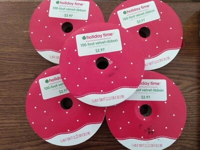 Holiday Time 7/8"X100 Ft Velvet Ribbon 5 Rolls - Image 1 of 4