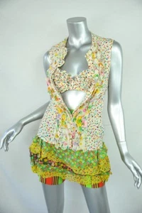 VERSACE COUTURE Vintage FLORAL RUFFLE Bluse Top Rock Shorts BH SET 3-TEILIG XS - Bild 1 von 11